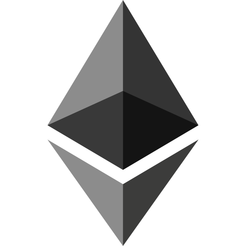 The Ethereum logo, a faceted grey diamond formed from two stacked tetrahedra